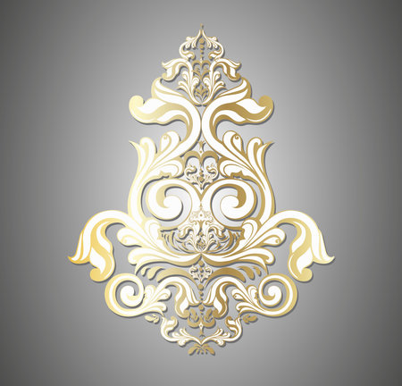 Vector damask vintage baroque scroll ornament swirl. Victorian monogram heraldic shield swirl. Retro floral leaf pattern border foliage antique acanthus calligraphy engraved tattoo. Tile decor element. Vector illustrationのイラスト素材