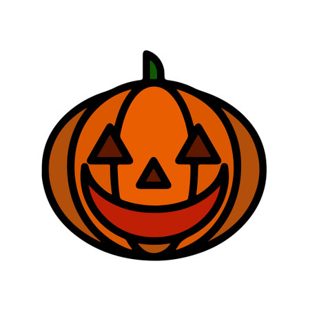 Vector icon og Halloween celebration pumpkin. Jack o lantern head with evil smile.のイラスト素材
