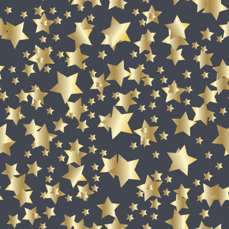 Golden stars background. Night sky seamless pattern. Vector illustrationのイラスト素材