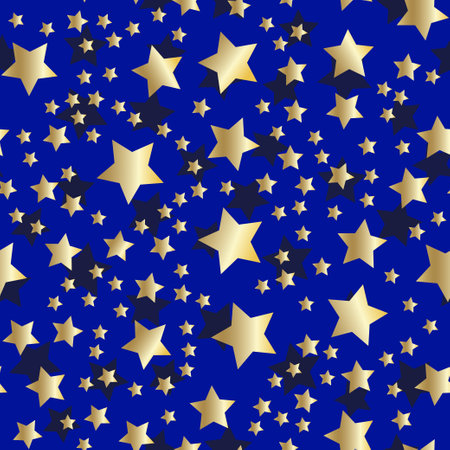 Golden stars background. Night sky seamless pattern. Vector illustrationのイラスト素材