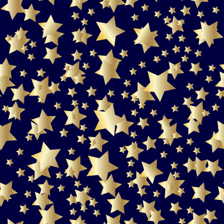 Golden stars background. Night sky seamless pattern. Vector illustrationのイラスト素材