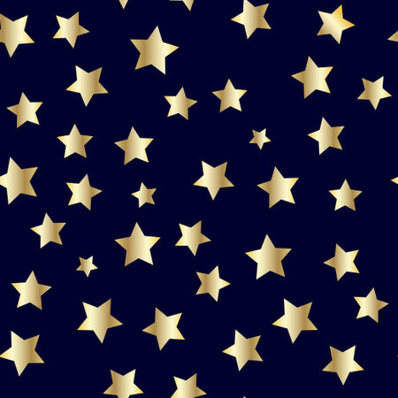 golden stars background. Night sky seamless pattern. vector illustrationのイラスト素材