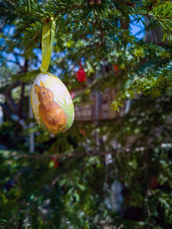 Easter Eggs on the trees. Traditional bulgarian national decoration for Easter. high quality photoのeditorial素材