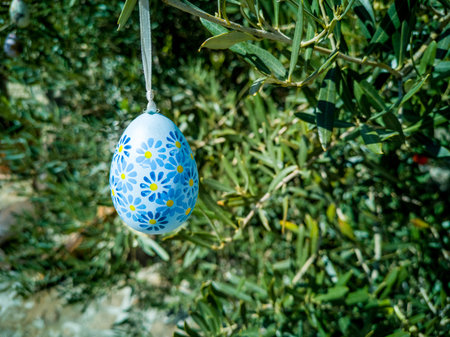 Easter Eggs on the trees. Traditional bulgarian national decoration for Easter. high quality photoのeditorial素材