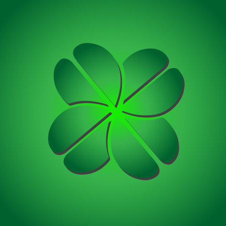 Green Shamrock clover vector icon. St Patrick day symbol, leprechaun leaf sign. Shamrock clover isolated, flat decorative element. Logo illustration.のイラスト素材