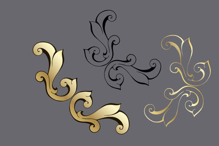 Vector damask vintage baroque scroll ornament swirl. Victorian monogram heraldic shield swirl. Retro floral leaf pattern border foliage antique acanthus calligraphy engraved tattoo.Tile decor elementのイラスト素材
