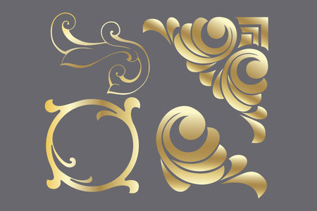 Vector damask vintage baroque scroll ornament swirl. Victorian monogram heraldic shield swirl. Retro floral leaf pattern border foliage antique acanthus calligraphy engraved tattoo.Tile decor elementのイラスト素材