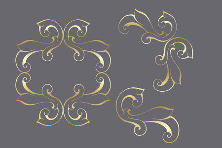 Vector damask vintage baroque scroll ornament swirl. Victorian monogram heraldic shield swirl. Retro floral leaf pattern border foliage antique acanthus calligraphy engraved tattoo.Tile decor elementのイラスト素材