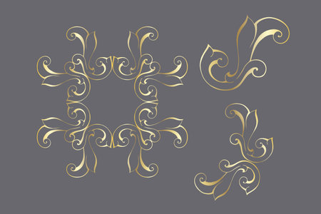Vector damask vintage baroque scroll ornament swirl. Victorian monogram heraldic shield swirl. Retro floral leaf pattern border foliage antique acanthus calligraphy engraved tattoo.Tile decor elementのイラスト素材