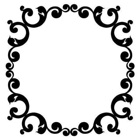 Vector damask vintage baroque scroll ornament swirl. Victorian monogram heraldic shield swirl. Retro floral leaf pattern border foliage antique acanthus calligraphy engraved tattoo.Tile decor element. vector illustrationのイラスト素材