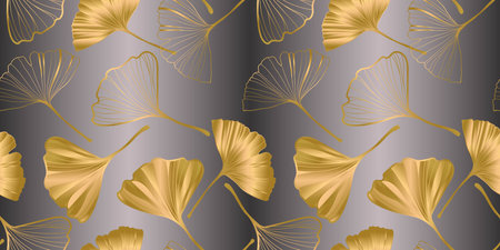 Vector banner of ginkgo biloba leaf. ink line art design. Ginkgo Biloba leaves. Seamless Pattern.のイラスト素材