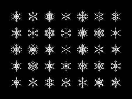 Vector set of different snowflakes icons on black backgroundのイラスト素材