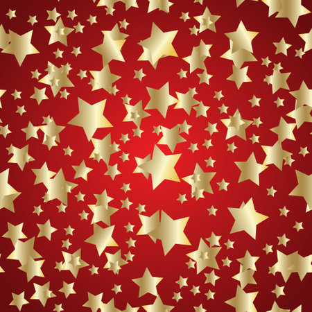 Golden stars on luxury red. Christmas background. seamless patternのイラスト素材