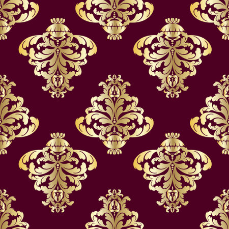 damask vintage baroque scroll ornament swirl. Retro floral leaf pattern border foliage antique acanthus calligraphy engraved tattoo print. seamless patternのイラスト素材