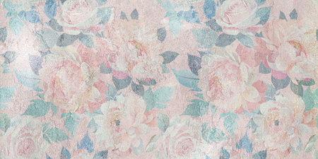 Digital tiles design. 3D render Colorful ceramic wall tiles decoration. Abstract damask patchwork pattern with geometric and floral ornaments, Vintage tiles intricate detailsの写真素材