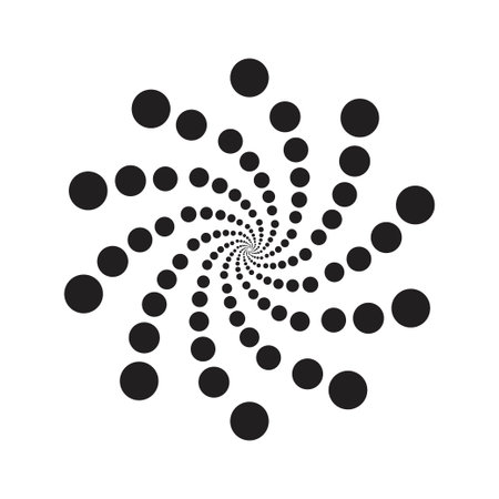 Optical illusion with black squares in a spiral pattern on a white background. The design creates a hypnotic effect, perfect for backgrounds or pattern use.のイラスト素材
