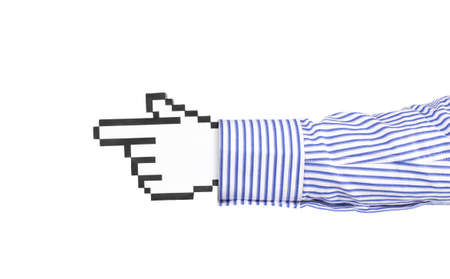 Computer hand icon in sleeve over white backgroundの写真素材