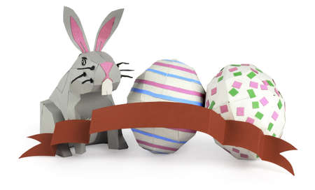 Rabbit made of paper in a happy paper environmentの写真素材