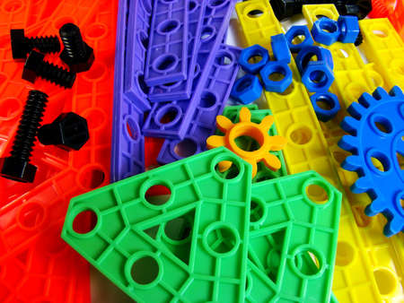Colorful display of building pieces. Entertainment for children.            の写真素材