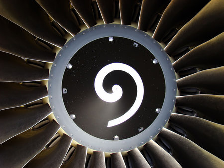 Close-up of a turbofan jet engineの写真素材