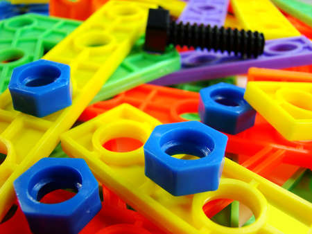               Colorful display of building pieces. Entertainment for children.                 の写真素材