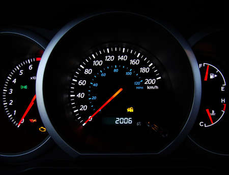 Close up of car dashboard gauges.の写真素材