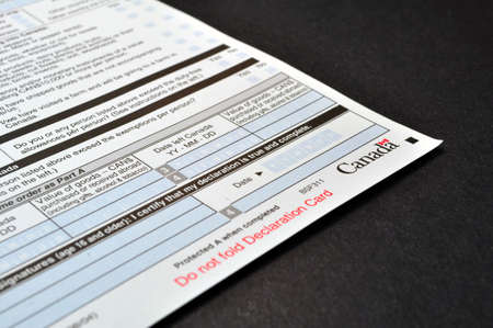 Canadian Customs declaration cardの写真素材