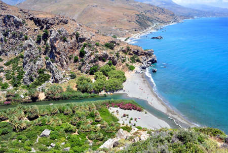 View of the exotic Preveli Beach in Southern Crete, Greeceの写真素材