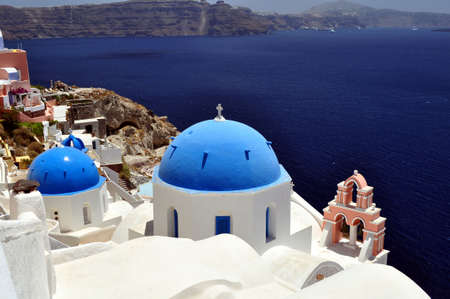 Greek orthodox church in the island of Santoriniの写真素材