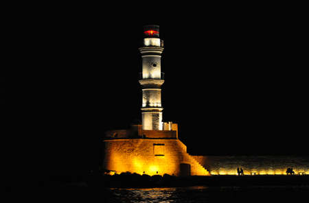 Lighthouse at night. Chania, Crete, Greece.の写真素材