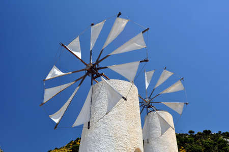 Travel photography: Traditional wind mills in the Lassithi plateau, Crete, Greece.の写真素材