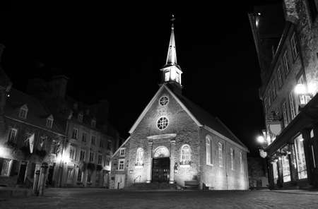 View of the old Quebec City at night, Canada.の写真素材