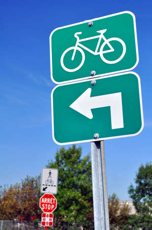 Traffic sign for cyclists: turn left hereの写真素材