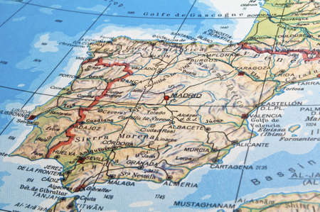 Map of Spain with details of main cities, rivers and mountains.の写真素材