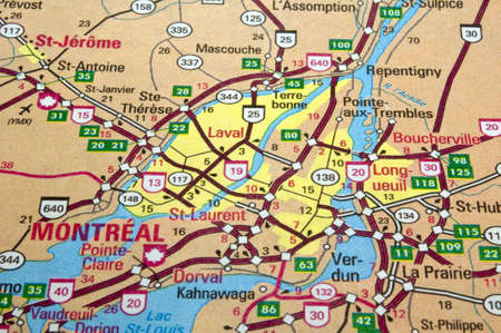 Road map of the Montreal City area, Quebec, Canada.の写真素材