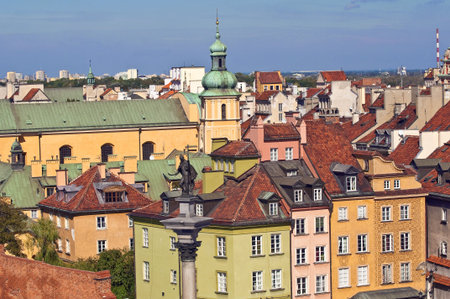 Houses and church in the Old Town of Warsaw,Poland.の写真素材