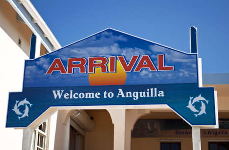 Welcome arrival sign in the caribbean island of Anguilla.のeditorial素材