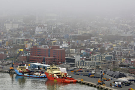 Panoramic view of Saint John's in fog. Newfoundland, Canada.