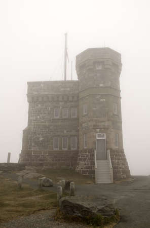 Cabot Tower in the fog, Signal Hill, Saint John's, Newfoundland and Labrador, Canada.の写真素材