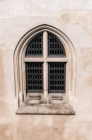 Medieval castle gothic window in Central Bohemia 