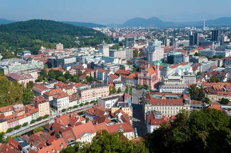 High angle view of Ljubljana, Capital City of Slovenia.の写真素材