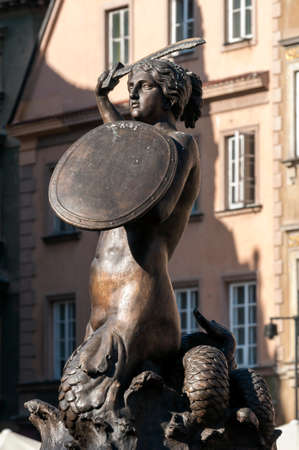 Mermaid statue in the Old Town Square of Warsaw, Poland の写真素材