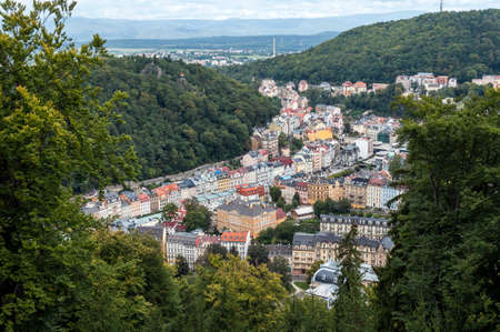High angle view of the spa town of Karlovy Vary.の写真素材