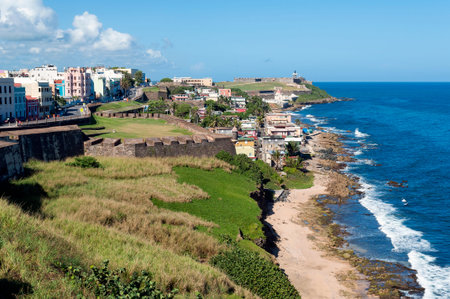 View of San Felipe del Morro Castle and Old San Juan in Puerto Rico.のeditorial素材