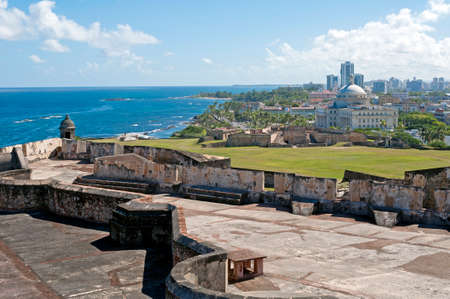 Castillo de San Cristobal and Capitol building, Old San Juan, Puerto Rico.のeditorial素材