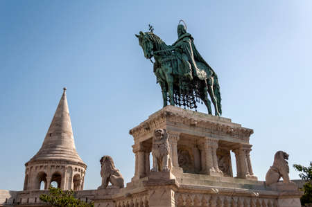 Statue of King Saint Stephen I in Budapest, Hungary.のeditorial素材