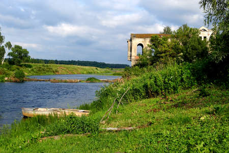 Old dam on the riverの写真素材