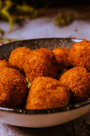 Crispy Fried Mozzarella Cheese balls. Selective focus.
