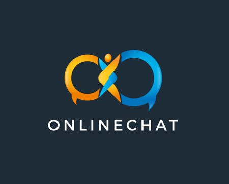 Message icon. Vector logotype design speech bubble and people. Logo concept of chat, media, soft,...