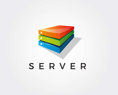 Server Box Hexagon Logo design vector template. Computer Network Technology Logotype concept icon.のイラスト素材